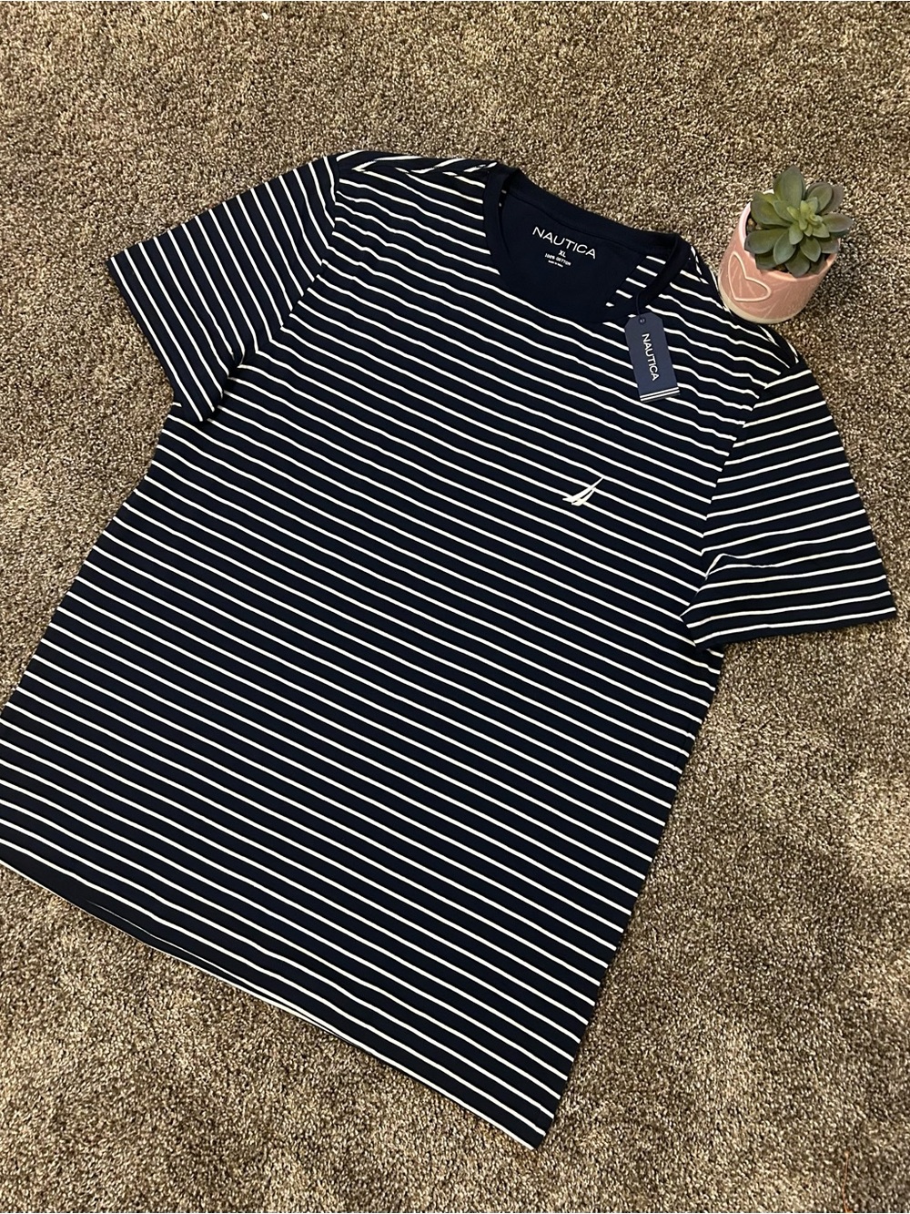 Nautica Navy & White Striped Short Sleeve Crew Tee